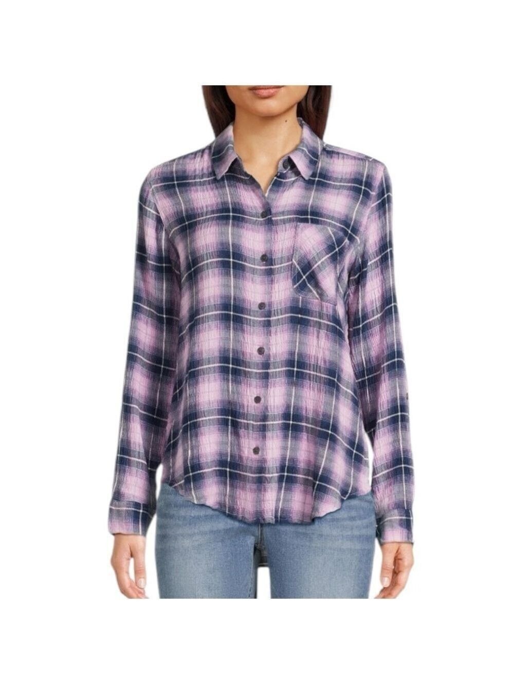 Jane+Delancey Top Womens Pink Plaid Long Sleeve Button Up Casual Basic Shirt XL